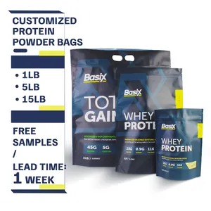 Glossy / matte custom print low moq stand up pack whey protein powder packaging bag pouches