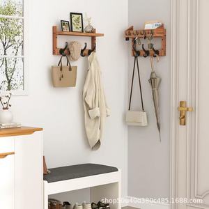 Wooden Wall Mounted Coat Rack With <b>Shelf</b> And <b>Hooks</b> For Entryway Storage Organizing Clothes Bags Keys Durable Design - Product Image 4