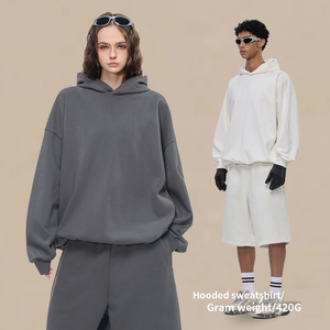 Sweat-shirt court et ample en molleton bouclette style boxy, cordon de serrage réglable, 420 g/m², poids lourd, haute qualité, logo personnalisé, tendance - Product Image 5