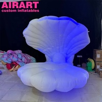 Canapé gonflable en forme de coquille de palourde avec éclairage LED, siège gonflable en forme de coquillage jaune néon personnalisé pour événements commerciaux et décoration photo