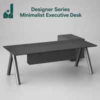 Bureau de direction moderne en forme de L avec support triangulaire en acier et aluminium, panneau E0, placage semi-chêne, table de bureau de PDG