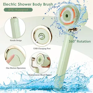 3 Gear Speed 5 In 1 Waterproof Long Handle Rechargeable Electric Body Back Face Bath Scrubber For Shower