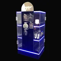 Nuovo design rotante 4 lati accessori mobili in acrilico caricabatterie espositore da banco con luce bianca blu