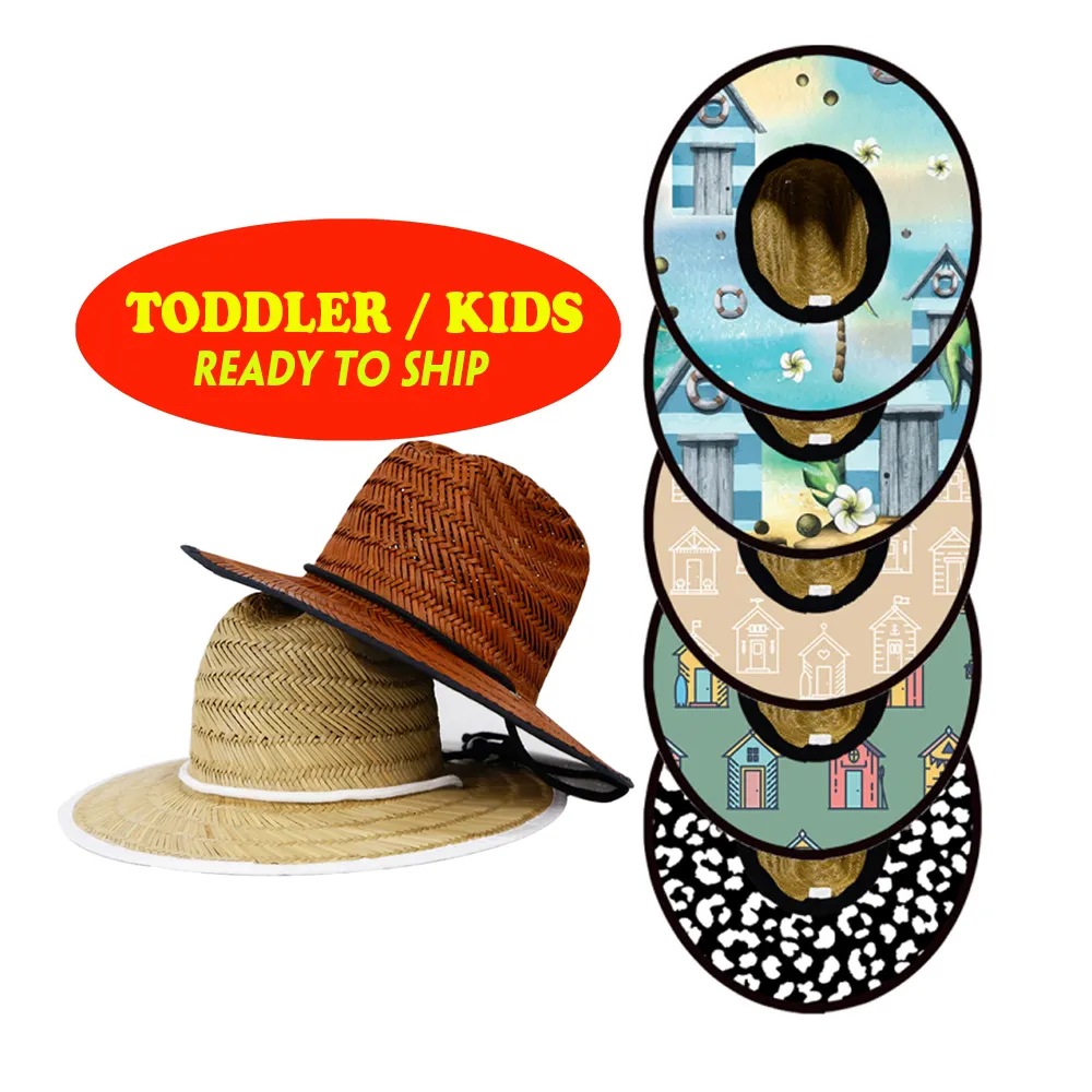 Read to ship kids lifegaurd hat sea houses under brim print UV protect gardening children's summer hats