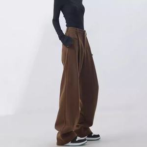 Pantalons décontractés épais pour femmes, nouvelle collection automne-hiver 2025, design mince et rétro, pantalon à jambes larges |   Cheveux lisses d'usine - Product Image 2
