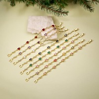 Bracelet à maillons ajustables en laiton plaqué or 18 carats avec pierres multicolores et feuilles en zircon cubique taille cœur pour femme, bijou romantique