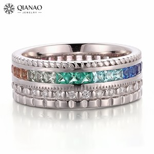 Anello con Gemma Arcobaleno, Anello Eternity dal Design alla Moda, in Argento Sterling 925 con Gemma Taglio Principessa Coltivata in Laboratorio, Regalo per Anniversario - Product Image 1