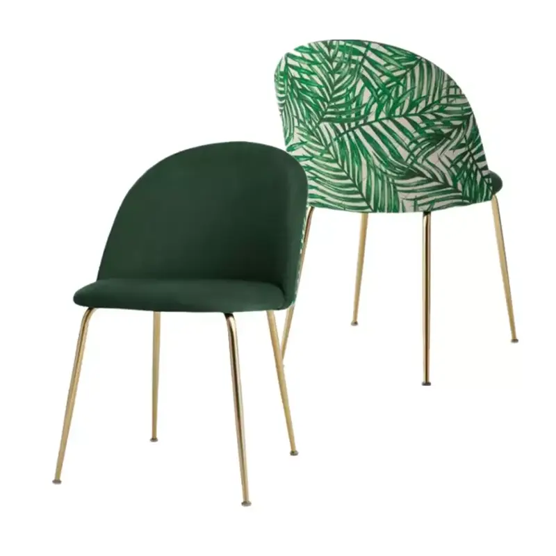 Бархатный обеденный стул с зеленой ладонью для ресторанов и отелей