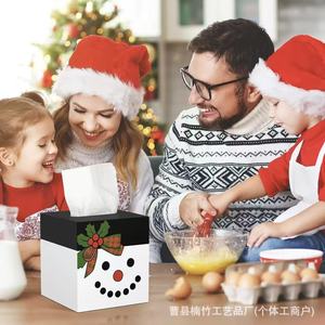 Caja de pañuelos de madera navideña con diseño de muñeco de nieve, decoración de mesa, organizador de almacenamiento, capacidad de 12L, regalo artesanal de madera maciza - Product Image 4