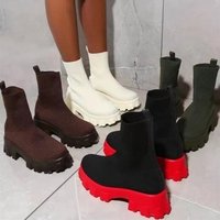 Bottes décontractées pour femmes, grande taille, à bout rond, en tricot élastique, style américain, pour l'automne, vente en gros