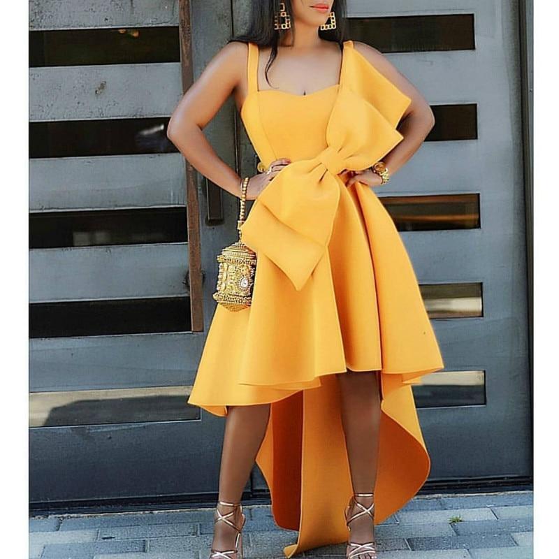Shop Women's Irregular Yellow Occasion Dresses with Bow Tie