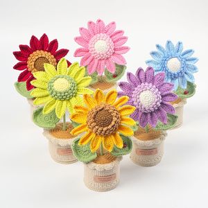 Plante en pot de tournesol multicolore Crochet Grande décoration florale tricotée en laine pour l'obtention du diplôme Pot de fleurs <span class=keywords><strong>coccinelle</strong></span> Halloween - Product Image 5