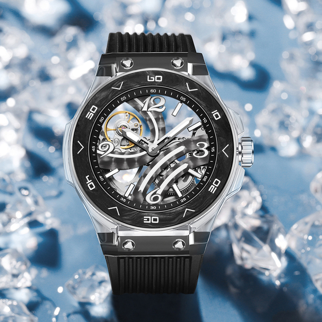 Luxury High Quality Men's Automatic Mechanical Watch 2026 Fashion Style Luminous Hollow Design Silicone Crystal Pointer Hands