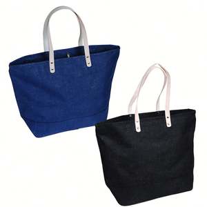 Sac fourre-tout en jute avec logo personnalisé, poignée en cuir écologique, sac de courses avec fermeture éclair - Product Image 5