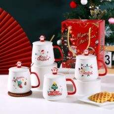 Tasses en céramique fantaisie mignonnes tasses de Noël tasse à café en céramique avec couvercle cuillère et boîte cadeau vente en gros - Product Image 6