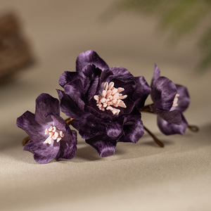 Nouveau produit original en velours à motif floral, inspiré du patrimoine culturel immatériel, épingle à cheveux souple, coiffe Hanfu faite à la main, violet - Product Image 1