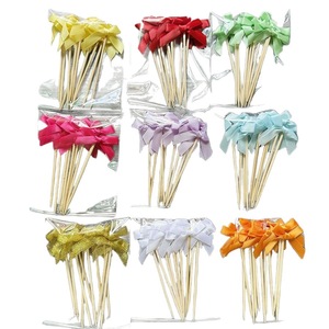 Bow Shaped Cake <b>Toppers</b> Fabric Decorations For <b>Birthday</b> Party Dessert Decor 8 Colors Wooden Stick - Product Image 5