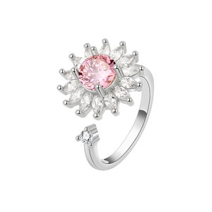 rotating <b>ring</b> anxiety With Spinning Flower Claw <b>Set</b> Round Cut Pink Zirconia Copper <b>Gold</b> Plated none tarnish jewelry For Women - Product Image 5