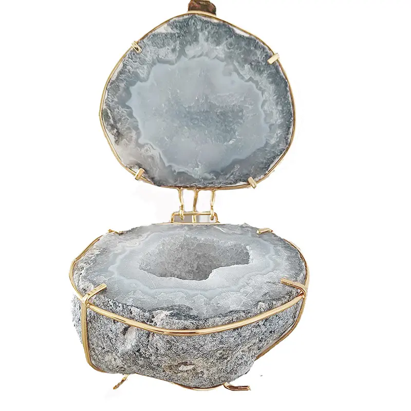 Kotak perhiasan geode batu akik kristal alami grosir kotak cincin hadiah
