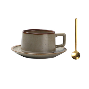 High Quality Retro Style 300ml Porcelain Coffee Mug and Saucer Ceramic <b>Cup</b> <b>Set</b> Low MOQ - Product Image 3