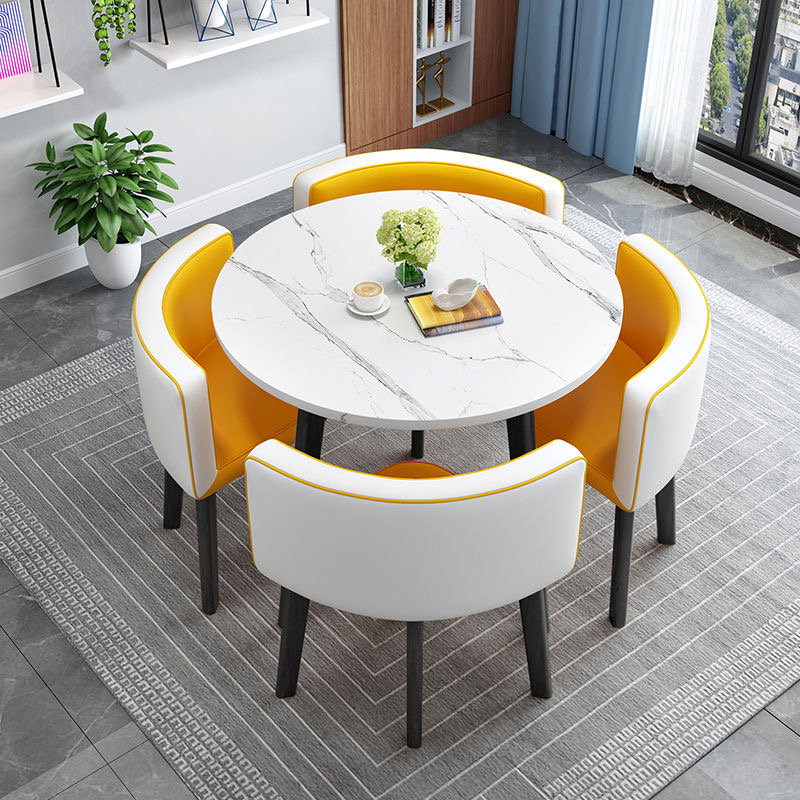 Round marble table+Yellow chair