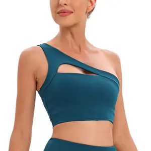 Reggiseno Sportivo da Donna Leggero Monospalla a Compressione, Aderente, Imbottito, per <span class=keywords><strong>Palestra</strong></span>, Corsa, Yoga, Allenamento, Abbigliamento Sportivo, Reggiseno Lungo per Fitness - Product Image 1
