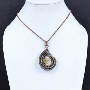 จี้ห่อลวดทองแดงแอมโมไนต์โบราณทำด้วยมือสไตล์คลาสสิกการตั้งค่าฝาอัญมณีธรรมชาติ - Product Image 3