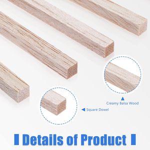 ไม้ <span class=keywords><strong>Balsa</strong></span> ขนาด1/8x1/8x12นิ้วไม้แข็งทรงสี่เหลี่ยมแผ่นไม้ที่ยังไม่เสร็จสำหรับการขึ้นรูปงานฝีมือแบบ DIY - Product Image 2
