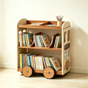 Muebles Infantiles Personalizados, Librería de Madera <span class=keywords><strong>con</strong></span> <span class=keywords><strong>Ruedas</strong></span>, Librería <span class=keywords><strong>Infantil</strong></span> <span class=keywords><strong>con</strong></span> Forma de Coche Móvil - Product Image 2