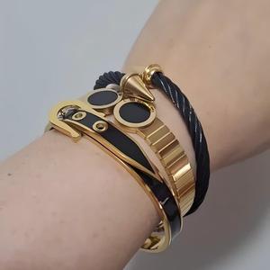 YF6501 - Brazalete de Acero Inoxidable de Moda, Chapado en Oro de 18k, con Hebilla de Herradura con Efecto de Goteo de Color, Resistente al Agua, Antideslustre - Product Image 4