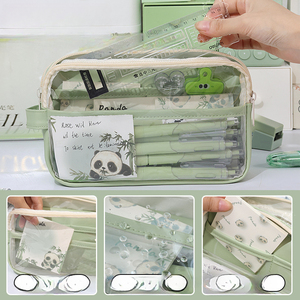 Trousse à crayons transparente de grande capacité à trois couches pour les filles, nouvelle trousse à crayons Morandi pour le collège et le lycée - Product Image 4