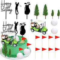 Golf-Themen Tortendekorations-Set Happy Birthday Golfer Golftasche Silhouette Mini-Golfwagen Baumflagge Ball Geburtstag Jungen Zubehör