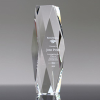 Trophée en cristal élégant à double pointe avec design symétrique, personnalisé pour la collaboration et la reconnaissance des équipes