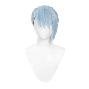 Anime Cosplay peruk 11 inç 28cm kısa düz kahküllü peruk isıya dayanıklı sentetik elyaf peruk kostüm partisi için (açık mavi)