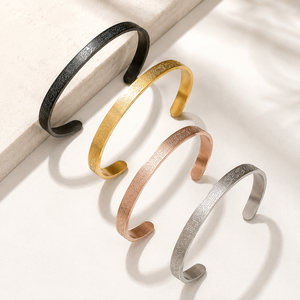 Arabic Engraved <b>for</b> 18K Gold Plated Stainless Steel Women's Casual/Sporty Geometric Gift Jewelry Bracelets <b>Bangles</b> - Product Image 1