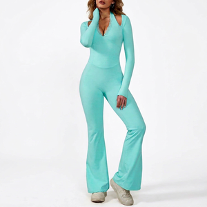 Mono de una pieza personalizado para mujer, manga larga, pantalones acampanados, elástico, cómodo, informal, a la moda. - Product Image 1