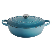 Cocotte en fonte émaillée professionnelle de qualité supérieure, large et peu profonde, avec couvercle, prête à être expédiée