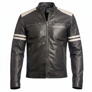 Chaqueta de moto de cuero Premium negra clásica The Legend para hombre con forro acolchado - Product Image 1