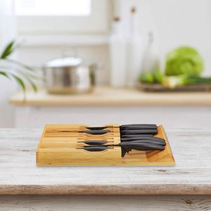 Bloc à couteaux 100 % bambou pur pour tiroir, support de rangement pour couteaux en bambou pour tiroir - Product Image 4