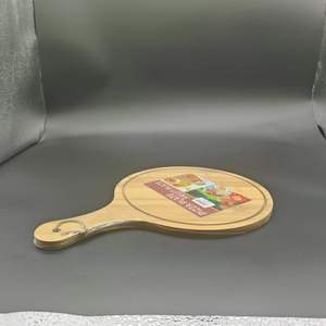 Planche à découper ronde en bambou Qianrenhe 24x36cm pour servir fruits, pain, pizza, sushi, avec poignée et trou de suspension - Product Image 3
