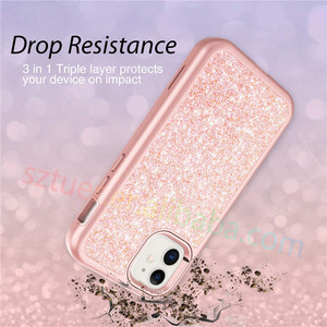 Vente en gros de trois couches de paillettes Bling mignon <span class=keywords><strong>coque</strong></span> de téléphone TPU souple et couverture de PC dur pour Iphone 11 12 13 14 pro max XR XsMax 8 Plus - Product Image 4