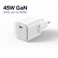 Chargeur rapide universel 45W GaN USB-C PD 3.1 avec étui transparent AVS, adaptateur mural rapide, prise de voyage ignifuge en PC pour ordinateur portable CE ETL