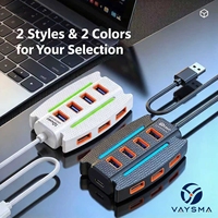 Hub répartiteur USB 2.0 à 10 ports avec lumière LED, 480 Mbps, extension USB, coque en fibre de carbone, 2 couleurs, pour ordinateur portable, ordinateur de bureau, clavier, disque dur