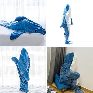 Pijama tipo saco de dormir con diseño de tiburón, manta portátil de franela azul y blanca para dormir en casa, comodidad y ocio - Product Image 3