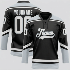 Maillot de hockey sur glace noir personnalisé, uniforme d'équipe personnalisé, maillot de hockey sublimé, pour jeunes et adultes, fabricant OEM - Product Image 1