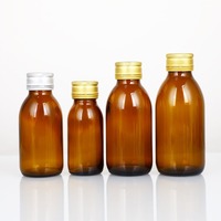 Vente en gros de bouteilles en verre ambré rondes de 125 ml, 150 ml, 250 ml, 300 ml, 500 ml avec couvercle pour liquides oraux, sirop contre la toux, produits pharmaceutiques et médicaux