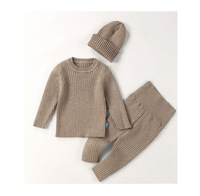 Ensemble de vêtements en tricot pour enfants, vente en gros, 3 pièces, couleur pure, tenues pour filles, sweat-shirts à capuche pour bébé, printemps automne