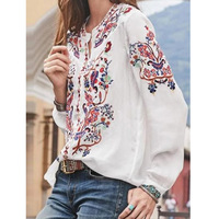 Frauen Spitze Bluse Langarm Schöne Blumen bedruckte Hemd Sommer Damen Stand Kragen Bluse Frau Tops Femme Chic