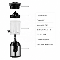 Draagbare USB Oplaadbare Citruspers 350ml 60W Draadloze Fruitsapcentrifuge Zelfreinigend Groothandel OEM ODM Aangepast Logo