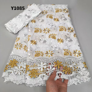 Broderie Africaine en Gros Suisse 100% Coton Voile Dentelle Tissu avec Pierres pour Ensemble Vêtement 5Y+2 Autriche Brodé - Product Image 4